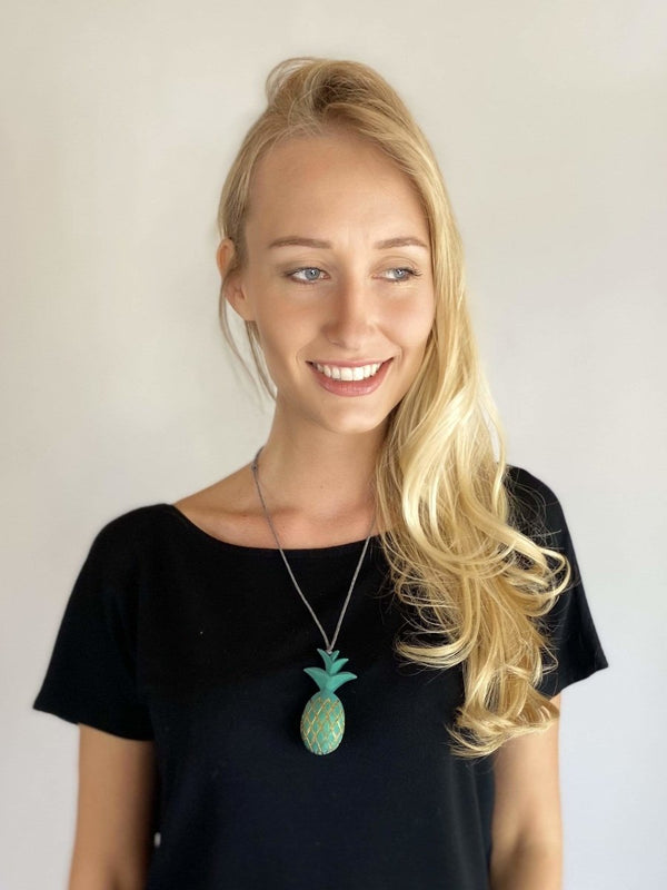 Collana Ananas legno - celeste - Bijondo