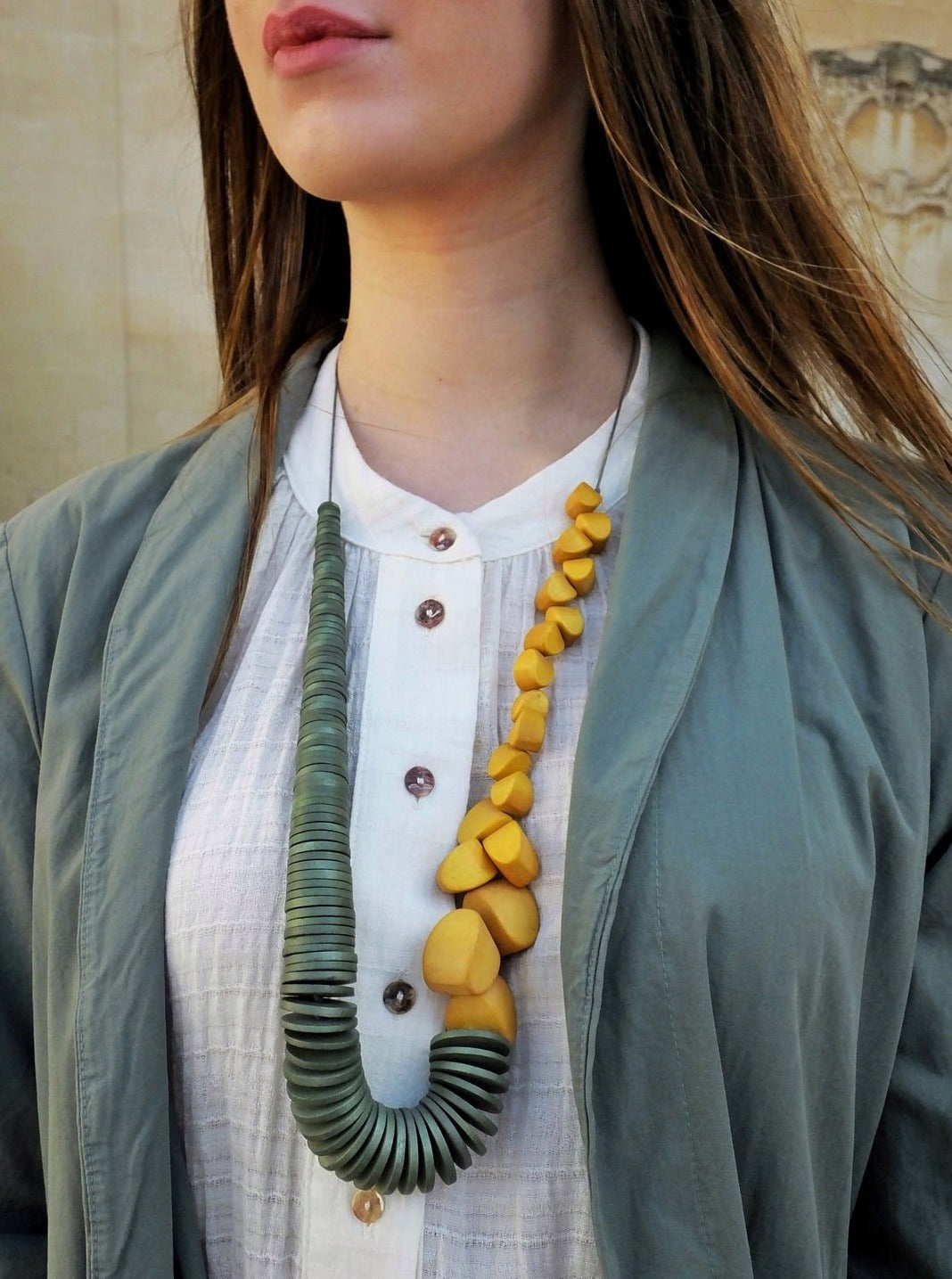 Collana Argentina legno regolabile - off white - Bijondo