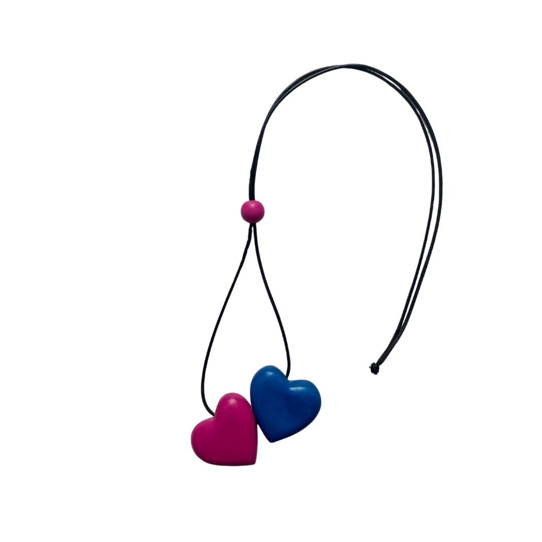 Collana Cuori legno regolabile - fucsia - Bijondo