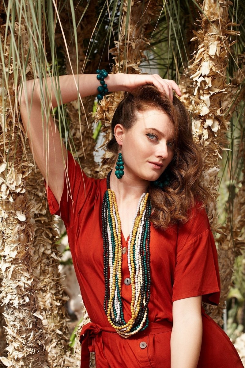 Collana Gongguan lunga legno - bianco - Bijondo