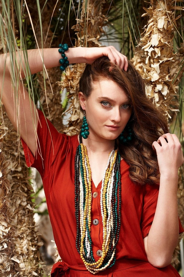 Collana Gongguan lunga legno - bianco - Bijondo