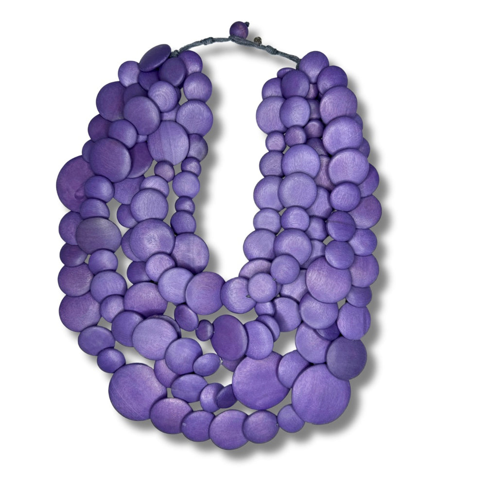 Collana Lunga In Corda Nera Con Perline Di Legno Multicolore - Avalaya - Gioiello Etnico, Lunghezza 60cm, Chiusura A Bottone