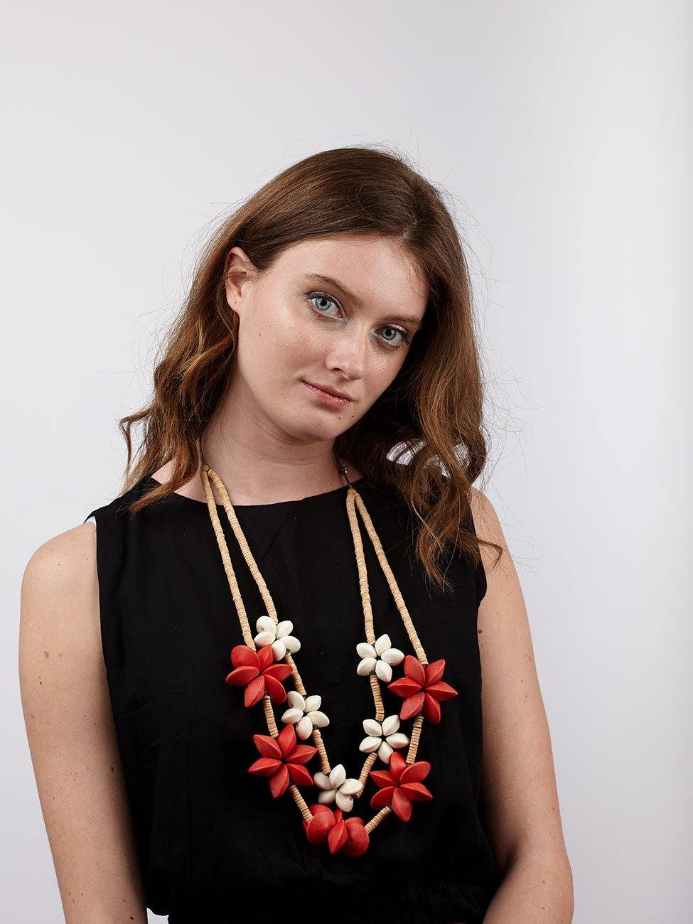 Collana Hawaii legno regolabile - arancione - Bijondo