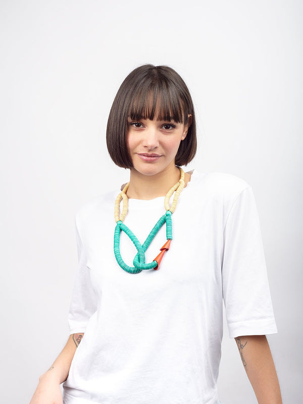 Collana Legno Corta Wat Pho - smeraldo - Bijondo