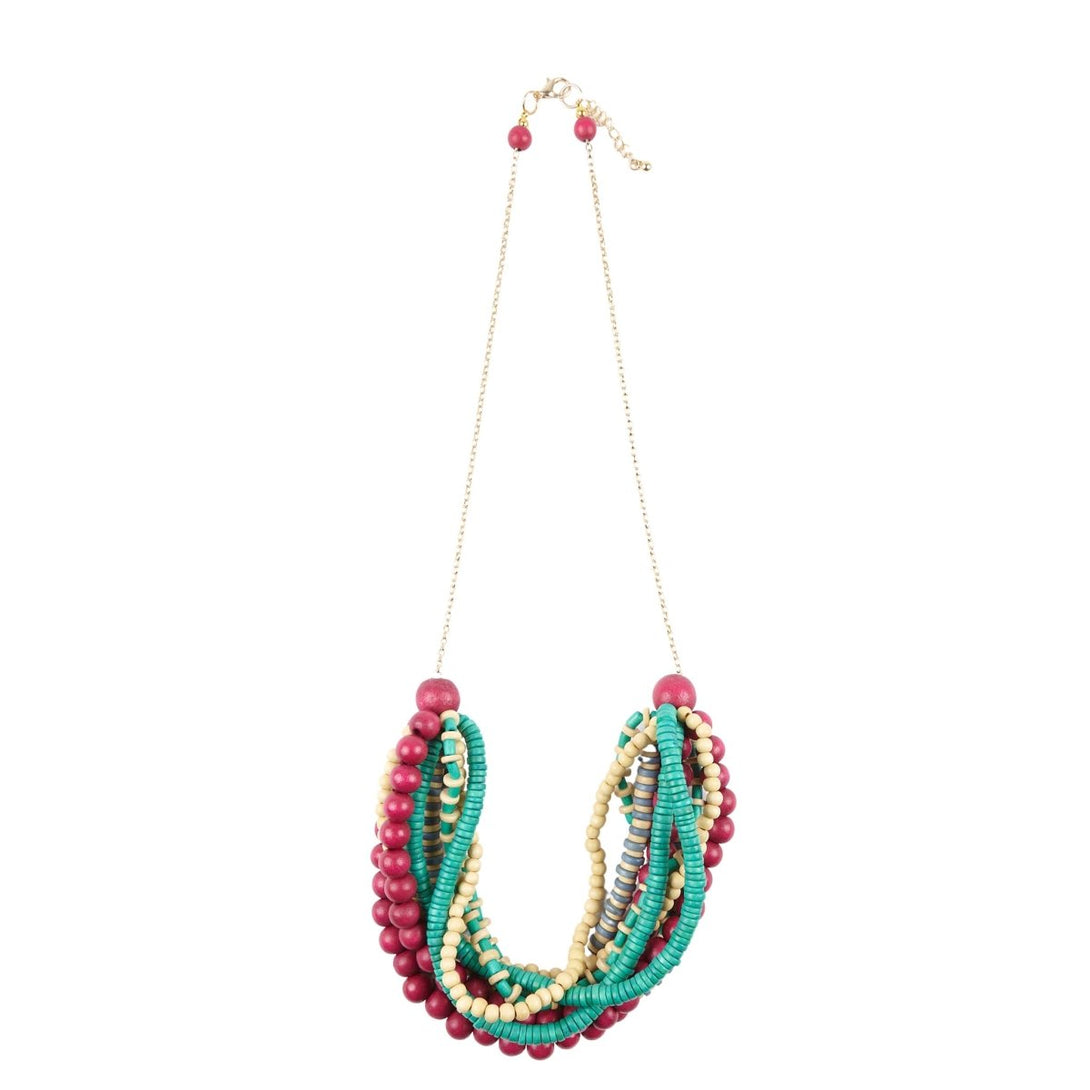 Collana Legno Lunga Chefchaouen - fucsia - Bijondo