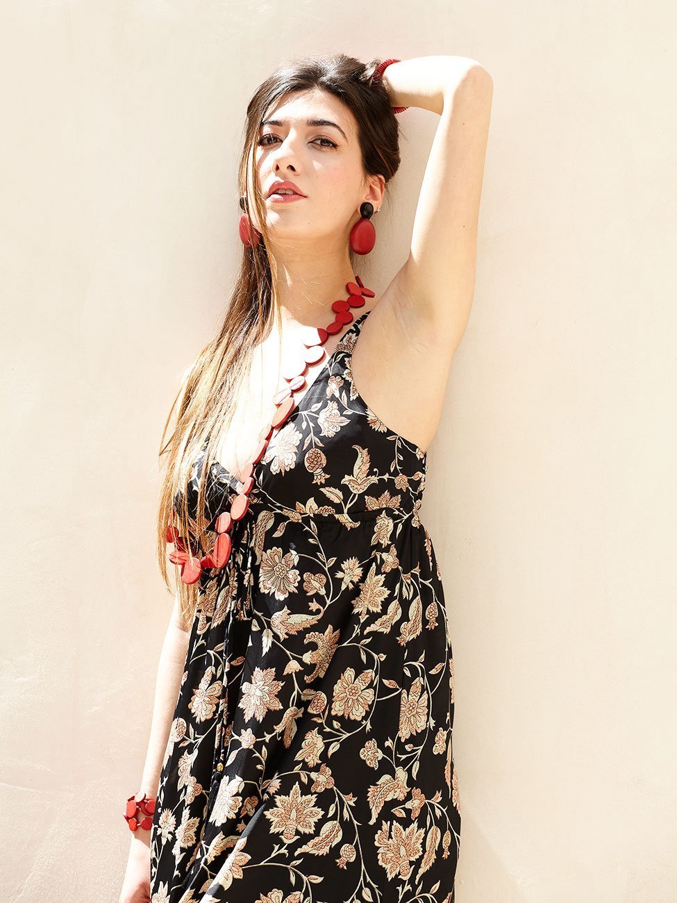 Collana Legno Lunga Kiribati - rosso - Bijondo