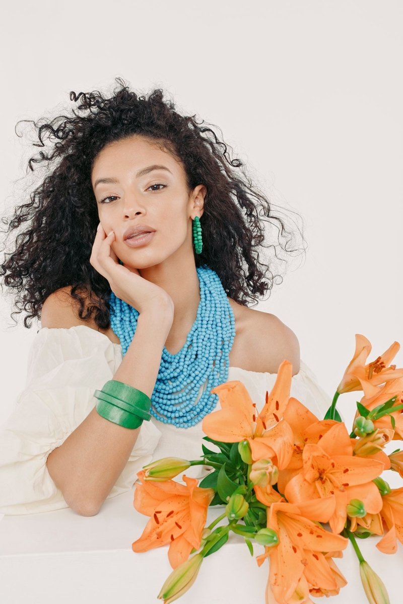 Collana corta Mali legno - azzurro - Bijondo