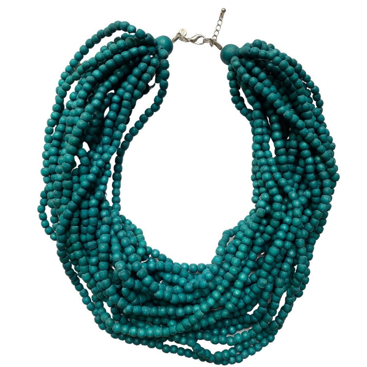 Collana con perle di legno marrone e arancio - Gioielli - Collane