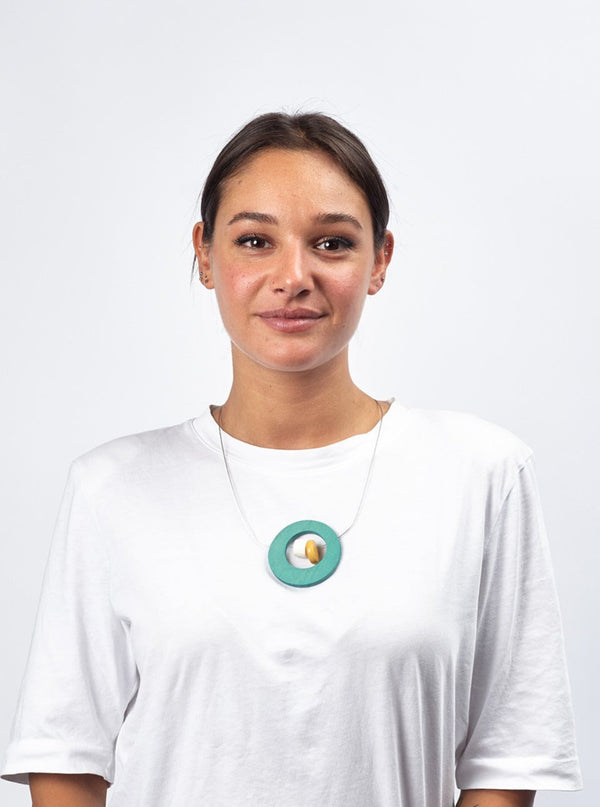 Collana corta design legno Wendy-turchese-Bijondo