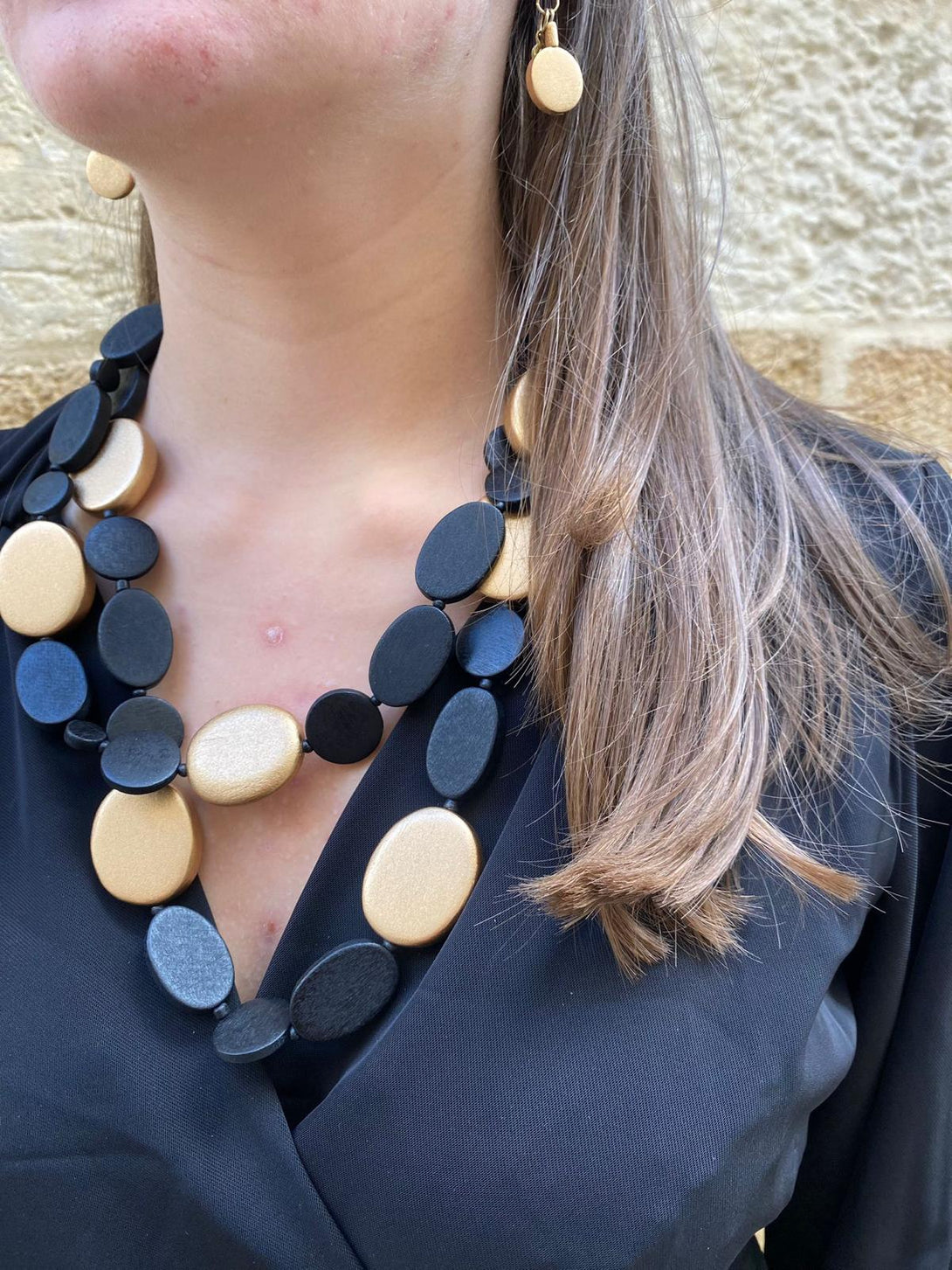 Collana corta legno Kemptown metallic-oro-Bijondo