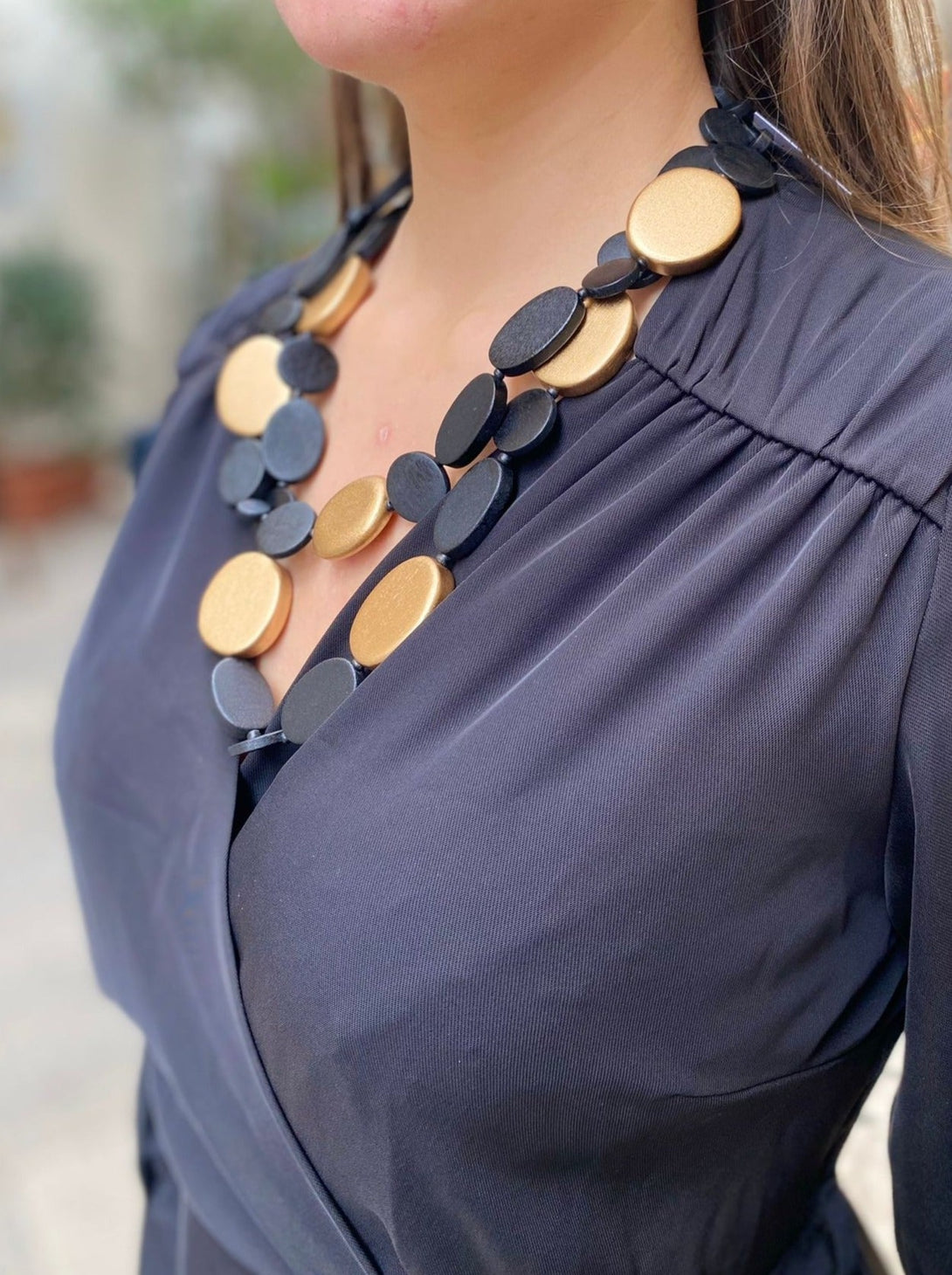 Collana corta legno Kemptown metallic-oro-Bijondo