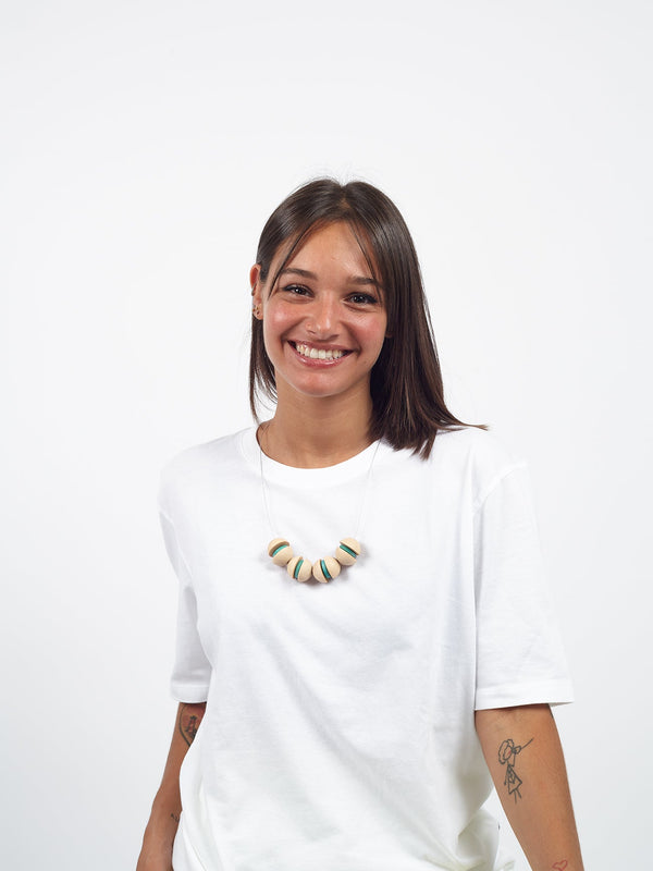 Collana corta legno Lara-celeste-Bijondo