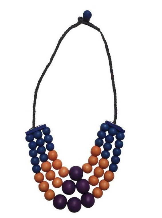 Collana corta, legno Polonia - blu - Bijondo