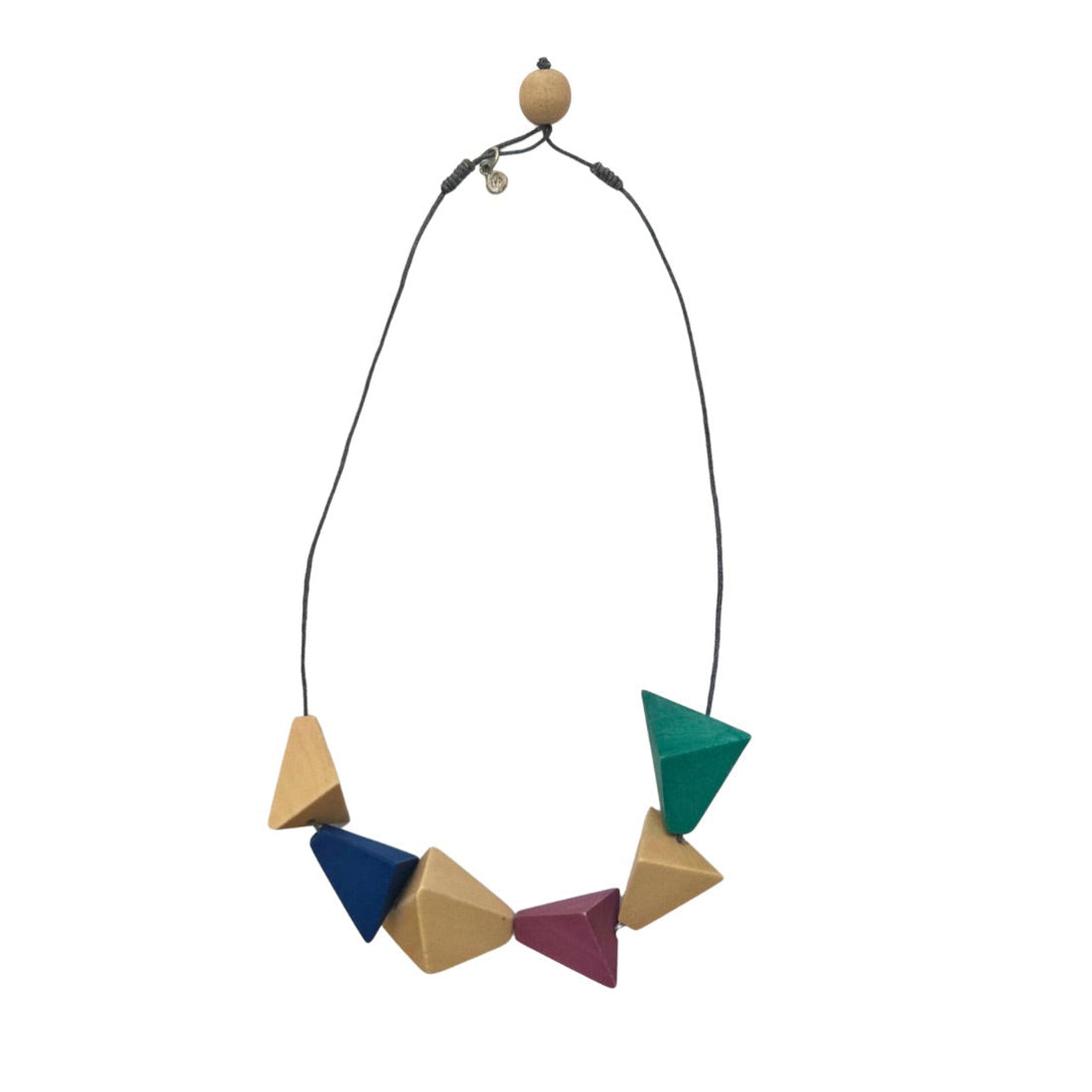 Collana corta, legno Triangles-bianco-Bijondo