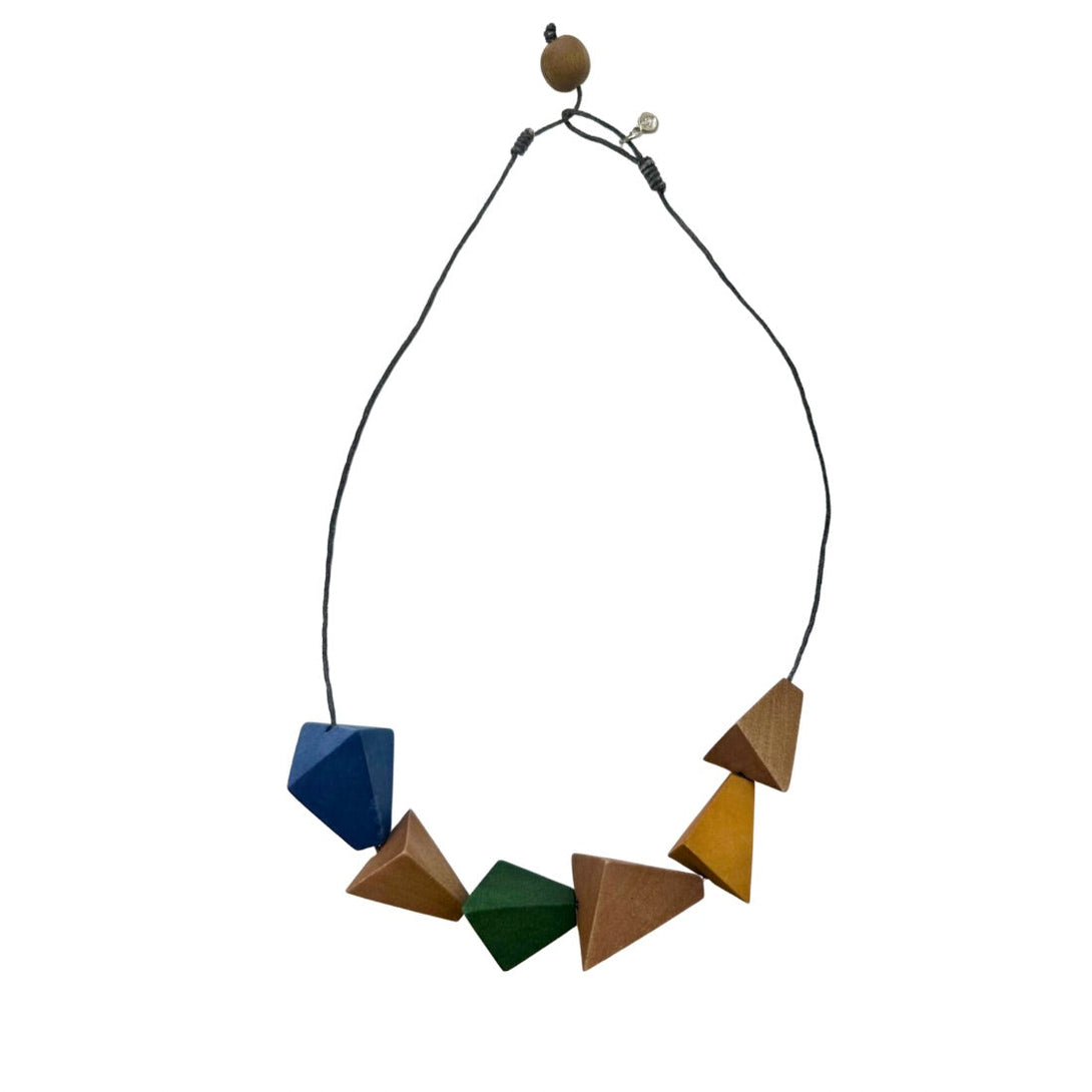 Collana corta, legno Triangles-bianco-Bijondo
