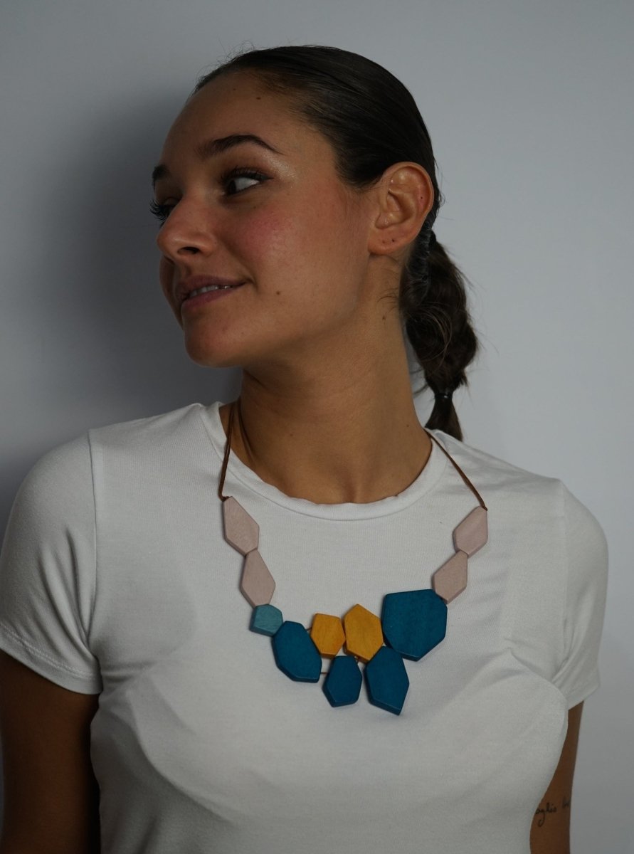 Collana corta legno Yamka - blu - Bijondo