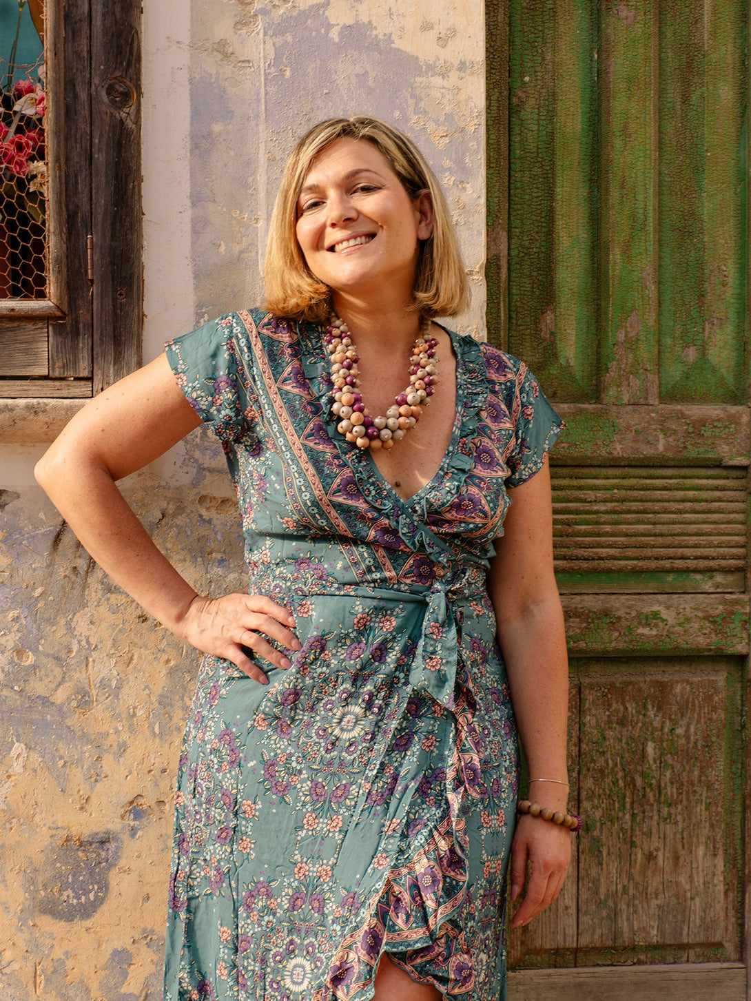 Collana legno Delilah-blu-Bijondo