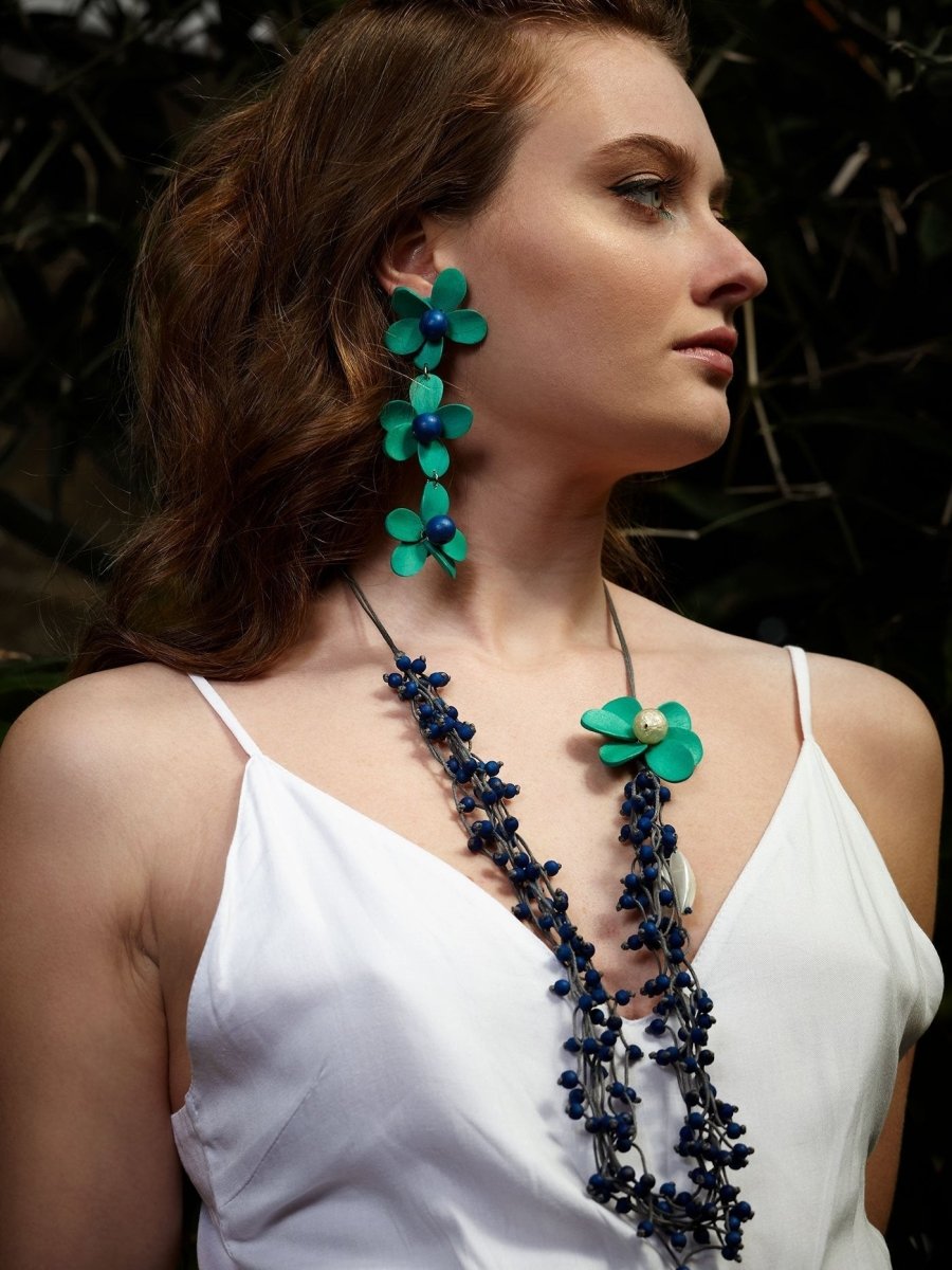 Collana legno Fleur - turchese - Bijondo