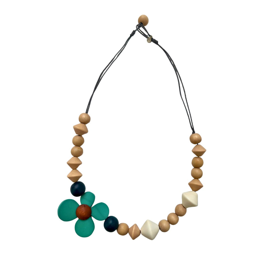Collana legno Flower Power-turchese-Bijondo