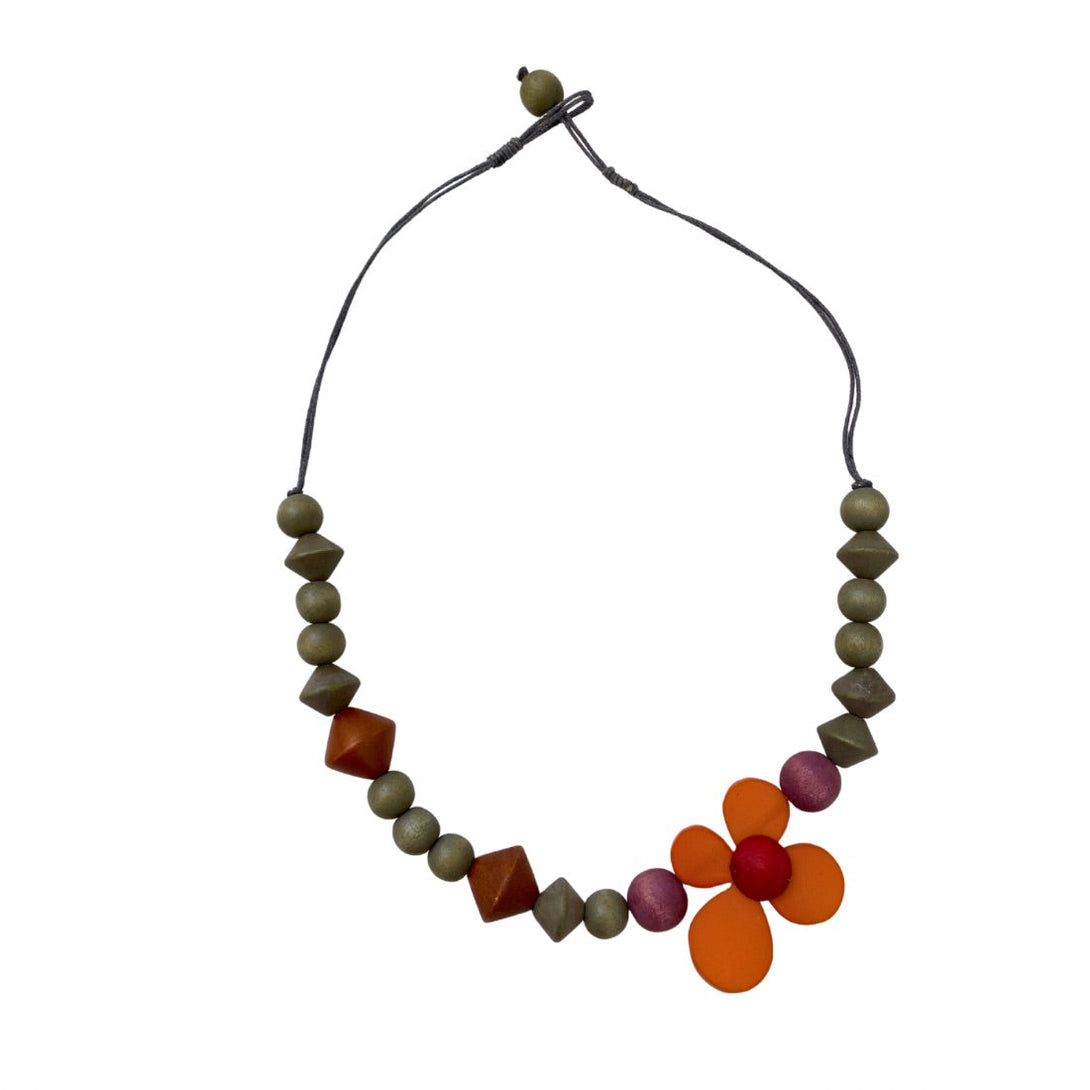 Collana legno Flower Power-arancione-Bijondo