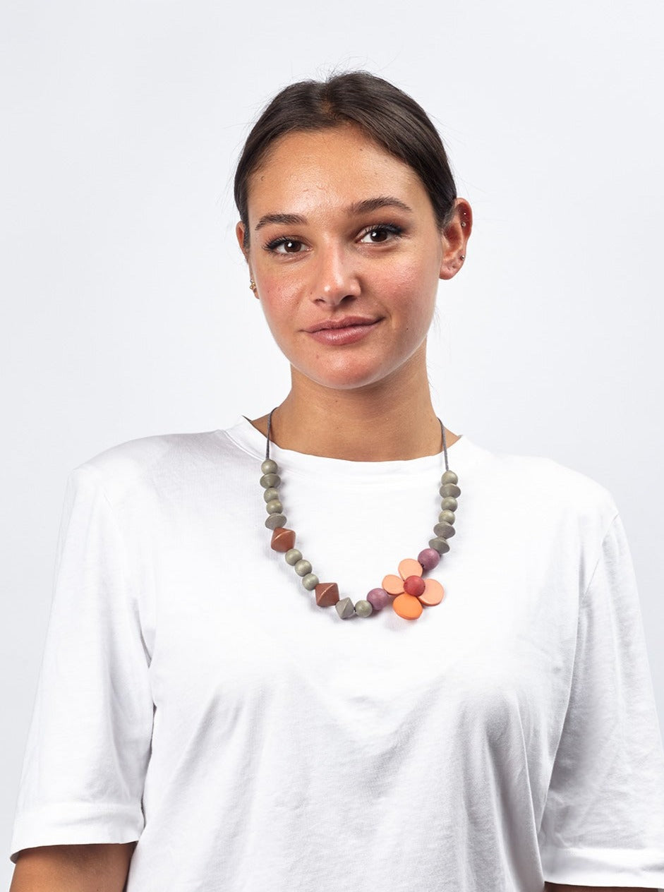 Collana legno Flower Power-turchese-Bijondo