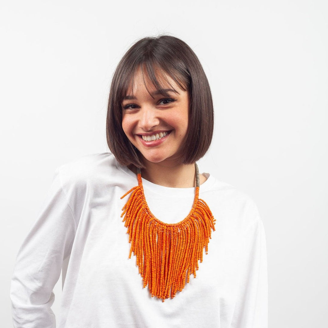 Collana legno Dahlia - arancione - Bijondo