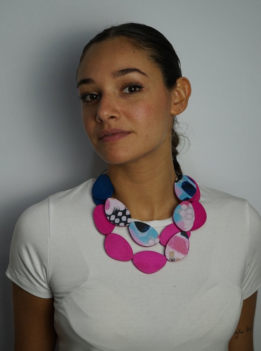 Collana legno Myra stampata - fucsia - Bijondo