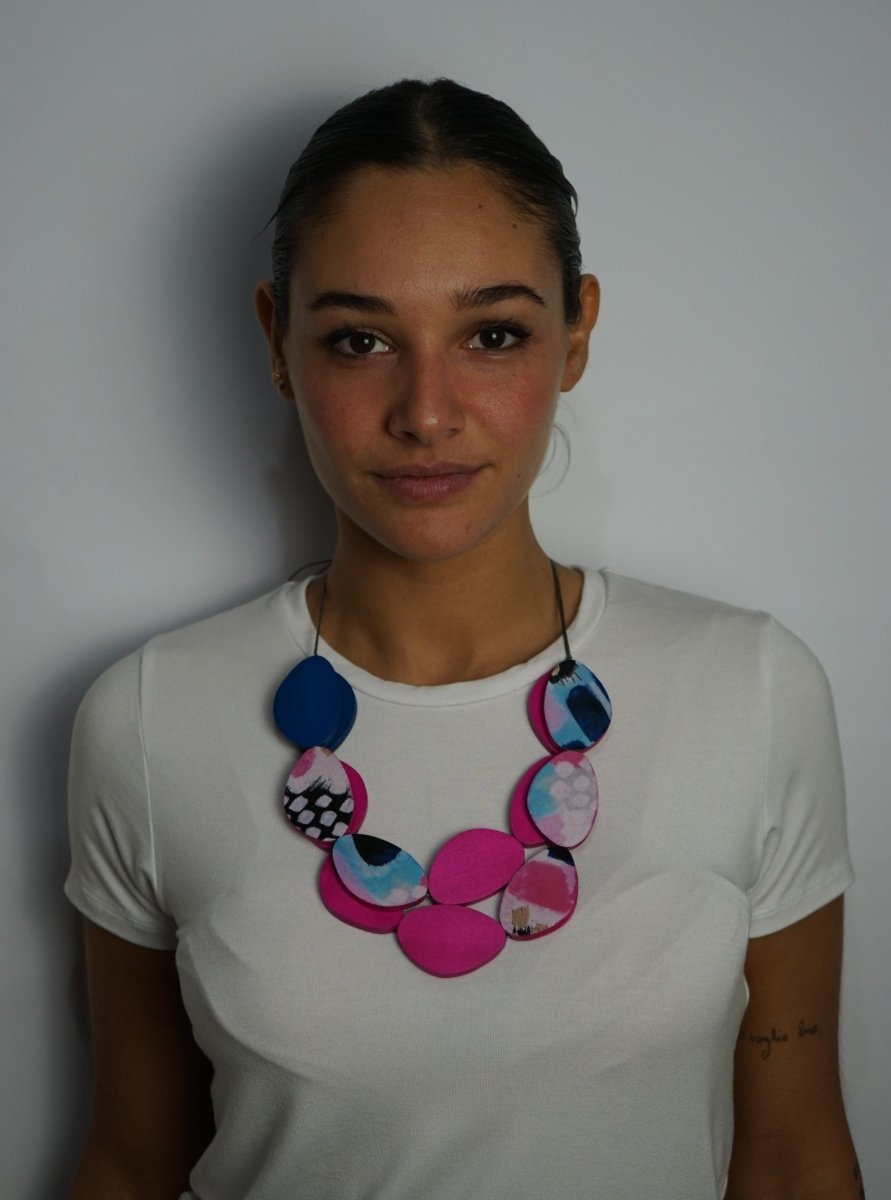 Collana legno Myra stampata - fucsia - Bijondo
