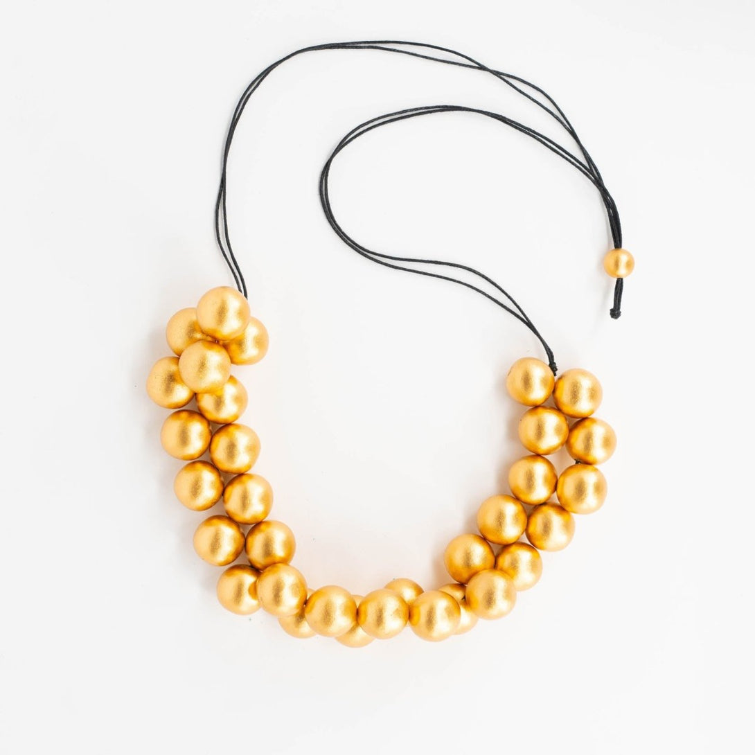 Collana legno Pearl metallic regolabile - oro - Bijondo
