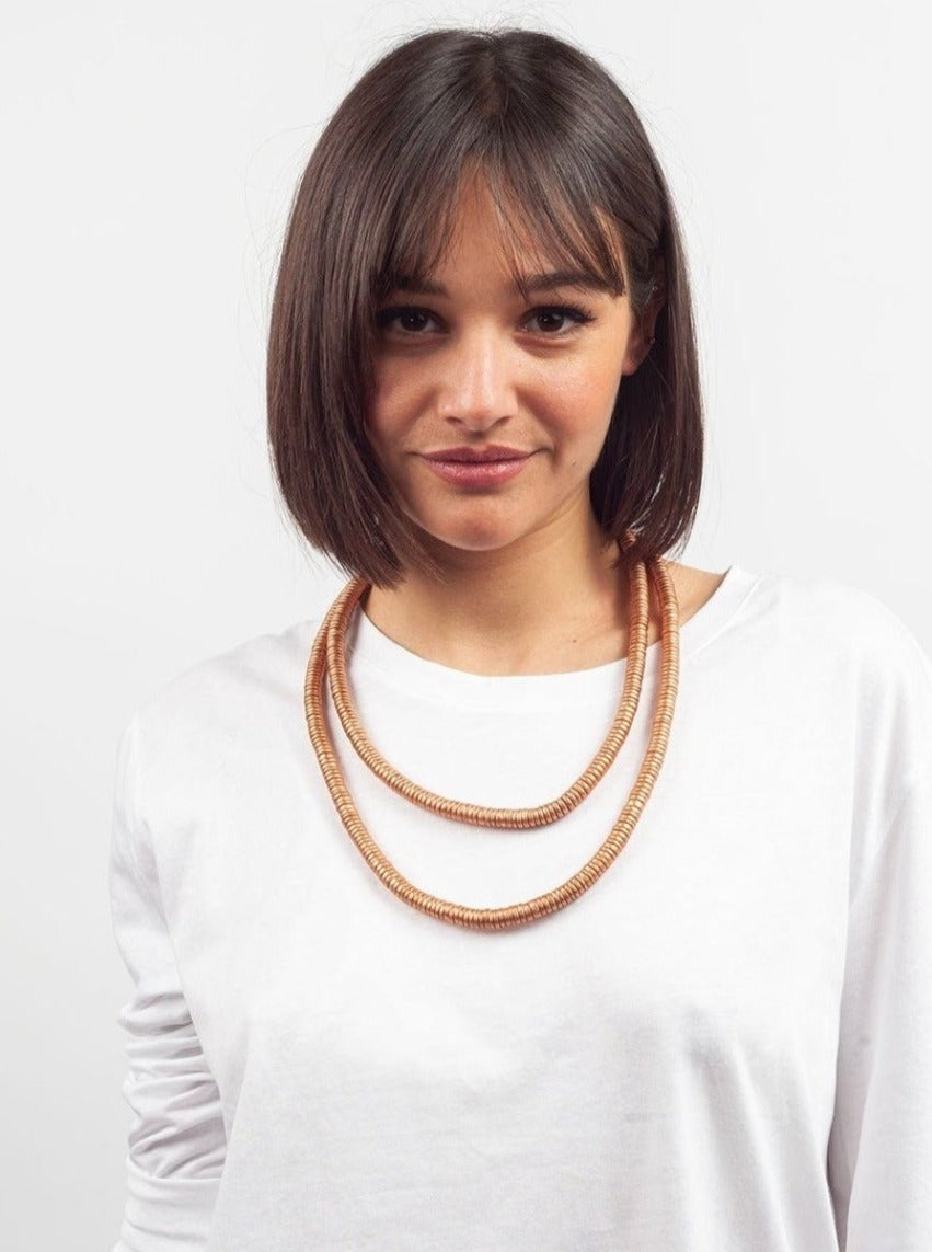 Collana legno Rory metallic lunga - perlato - Bijondo