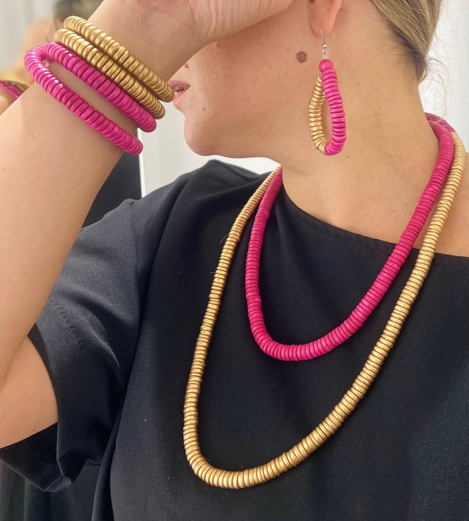 Collana legno Rory metallic mix-fucsia-Bijondo