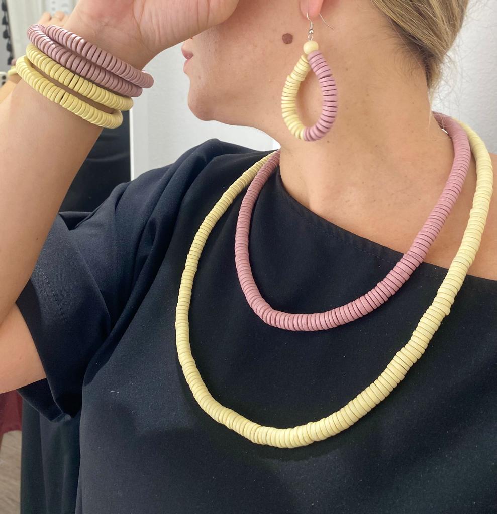 Collana legno Rory metallic mix-fucsia-Bijondo