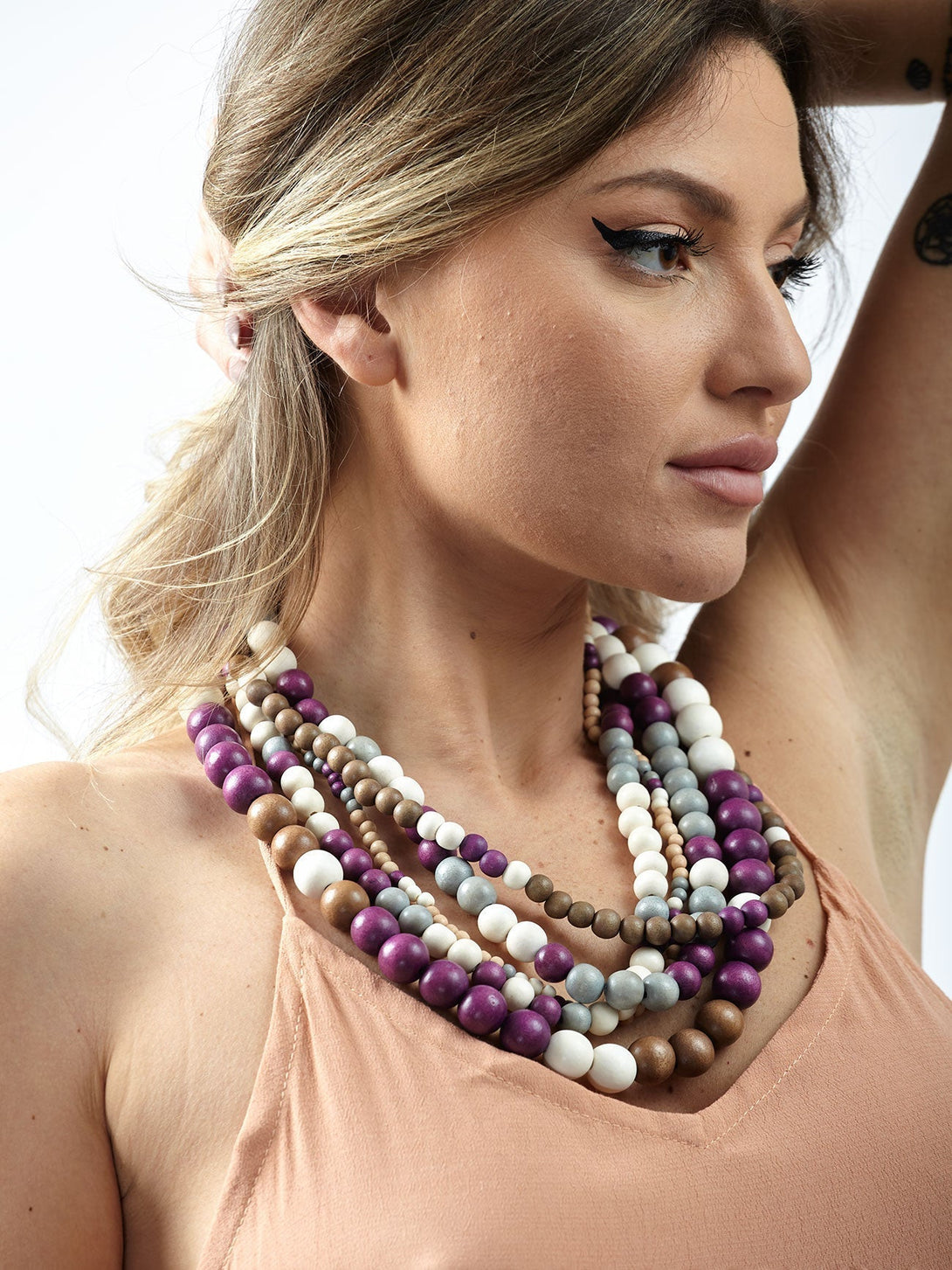 Collana corta legno Sololaki-turchese-Bijondo