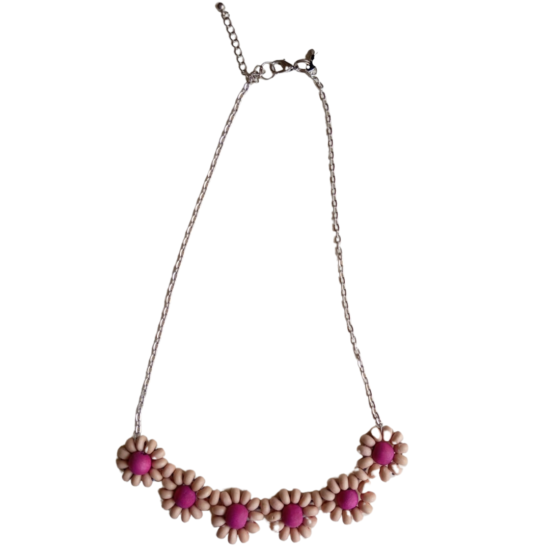 Collana legno corta regolabile Fiorellini-fucsia-Bijondo