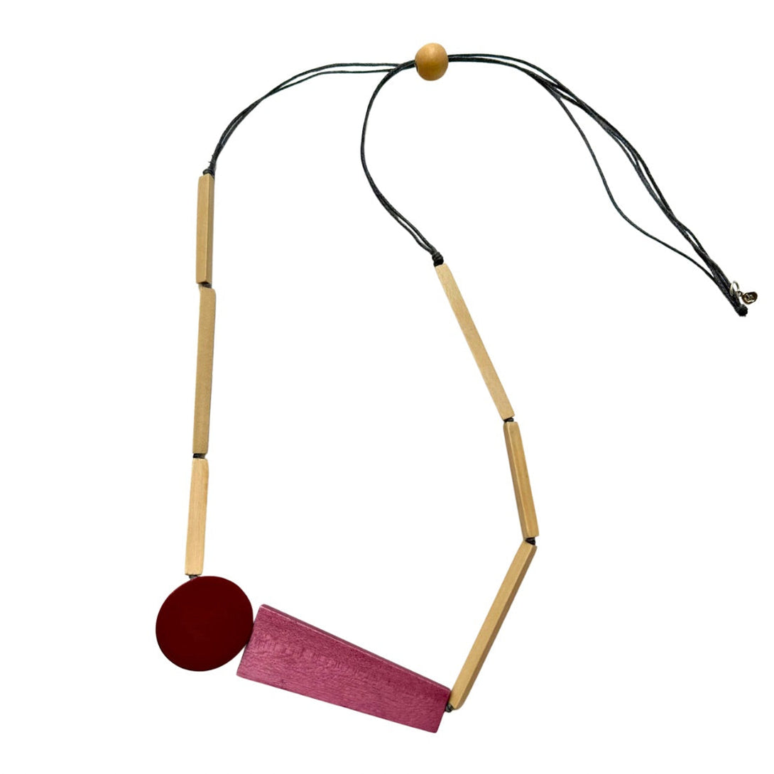 Collana legno double face Beth, leggera e regolabile-fucsia-Bijondo