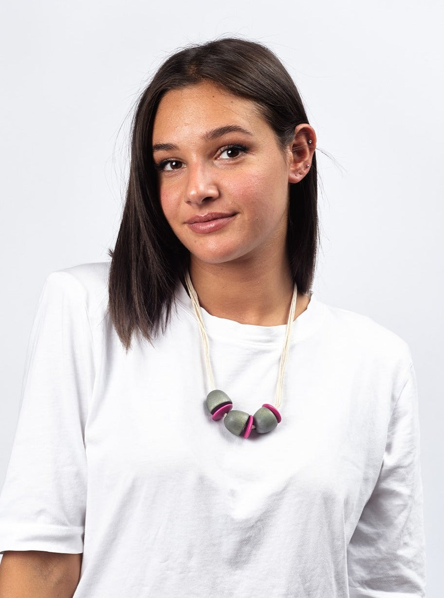 Collana legno e cotone Kate-turchese-Bijondo