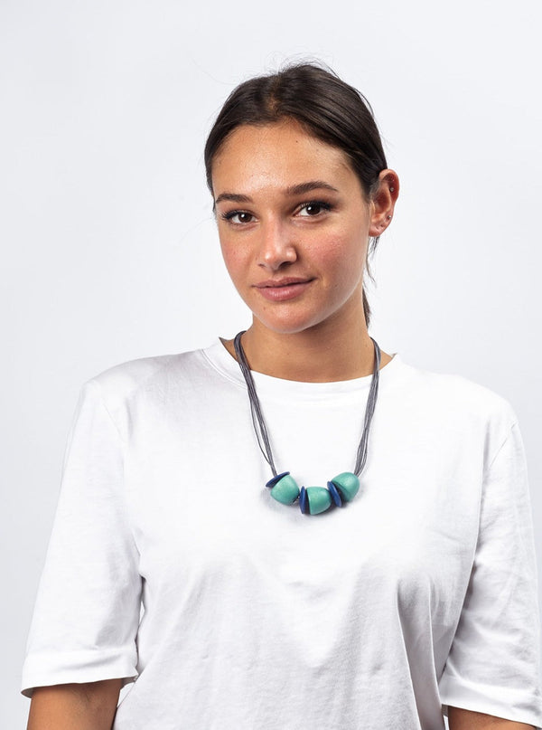 Collana legno e cotone Kate-turchese-Bijondo