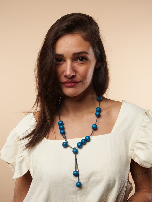 Collana legno, leggera Arely-Collana-EW-Blu-Bijondo