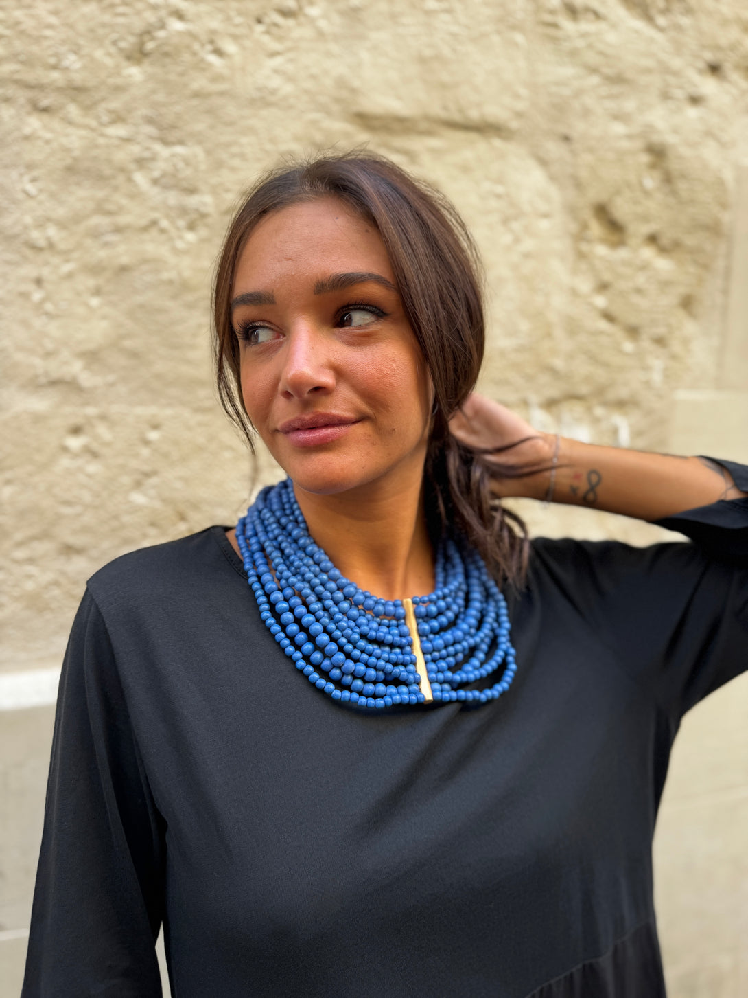 Collana legno, leggero, regolabile Bamako-Collana-EW-Azzurro-Bijondo