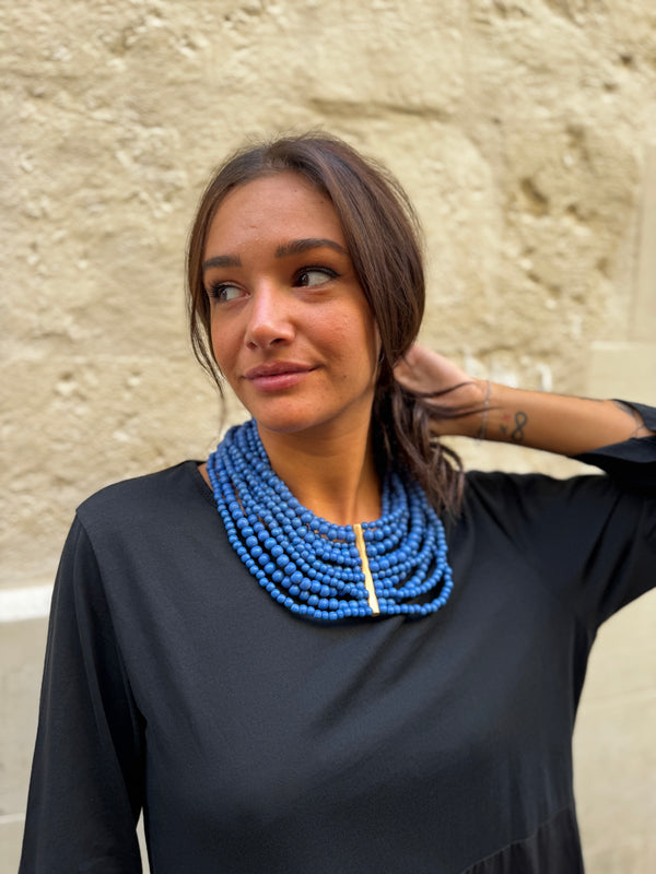 Collana legno, leggero, regolabile Bamako-Collana-EW-Azzurro-Bijondo