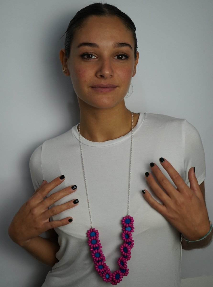 Collana legno lunga Blume - fucsia - Bijondo
