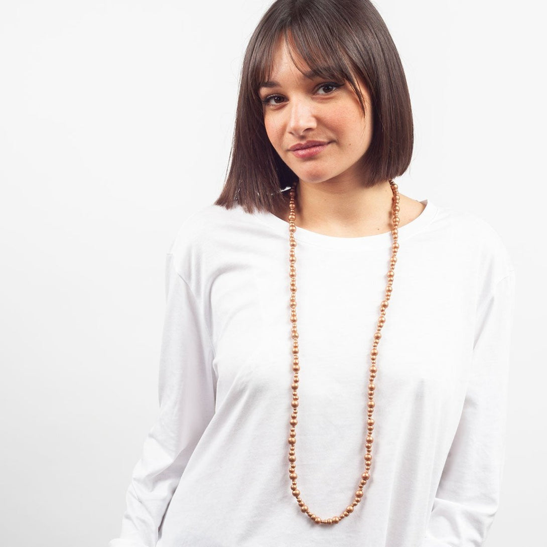 Collana legno lunga Olive - fucsia - Bijondo