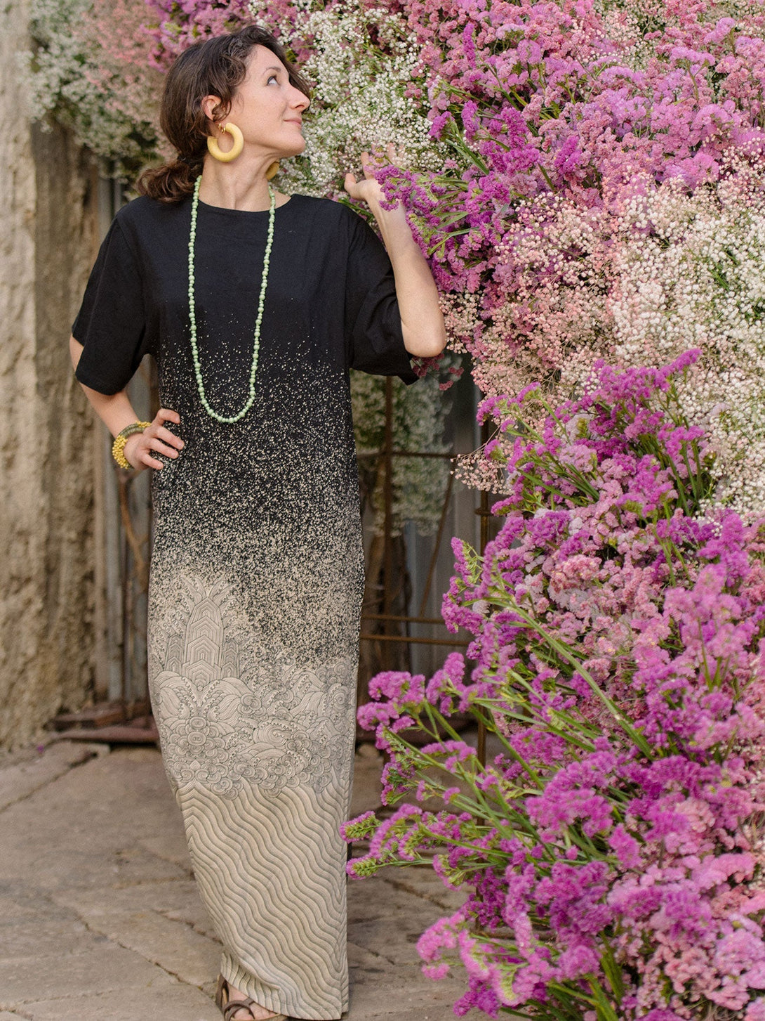 Collana legno lunga Olive-nero-Bijondo