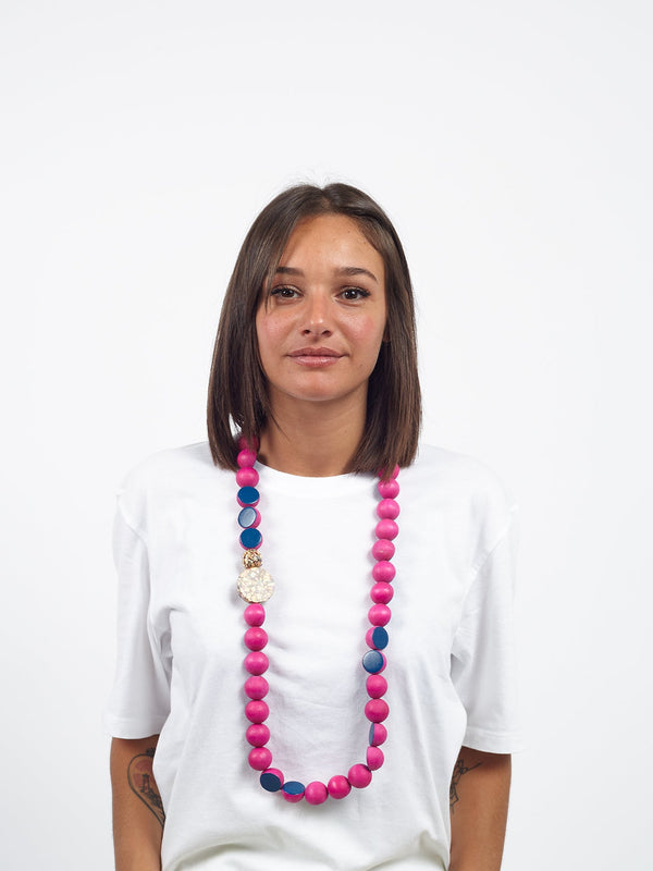 Collana legno lunga Shagun-fucsia-Bijondo