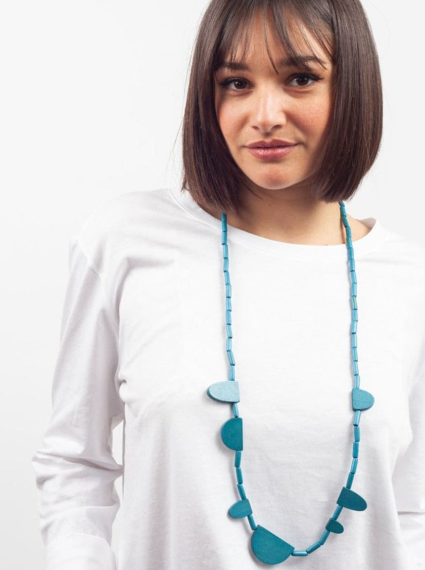 Collana legno lungo Shaan - petrolio - Bijondo