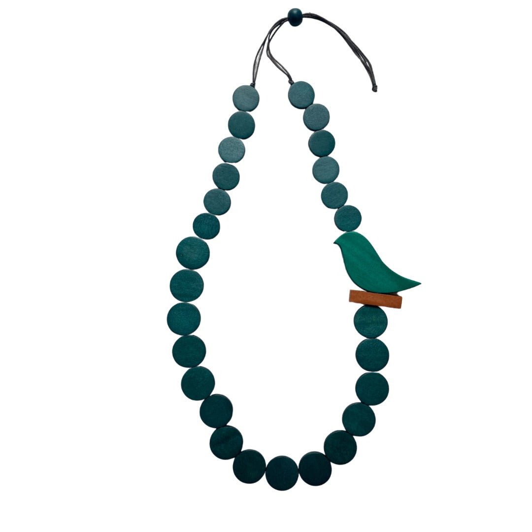 Collana legno regolabile Bird - verde - Bijondo