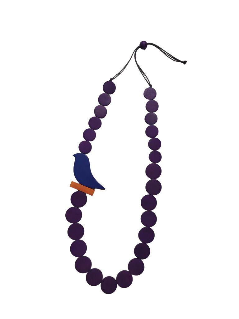 Collana legno regolabile Bird - viola - Bijondo