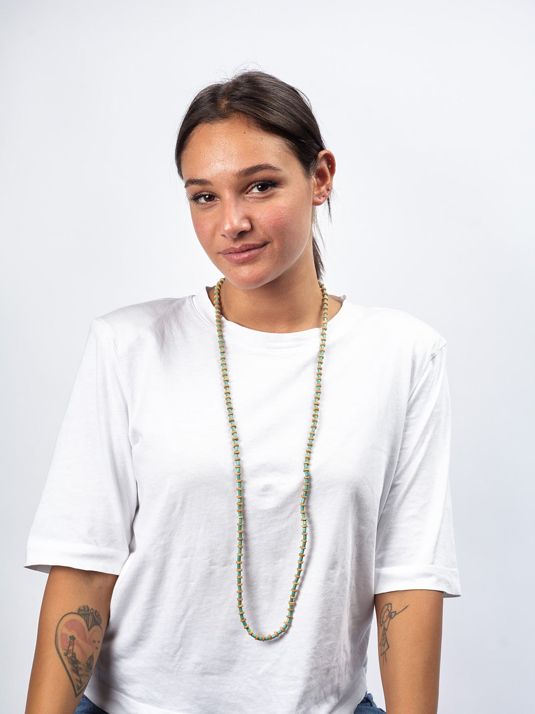 Collana lunga leggera legno Alex-turchese-Bijondo