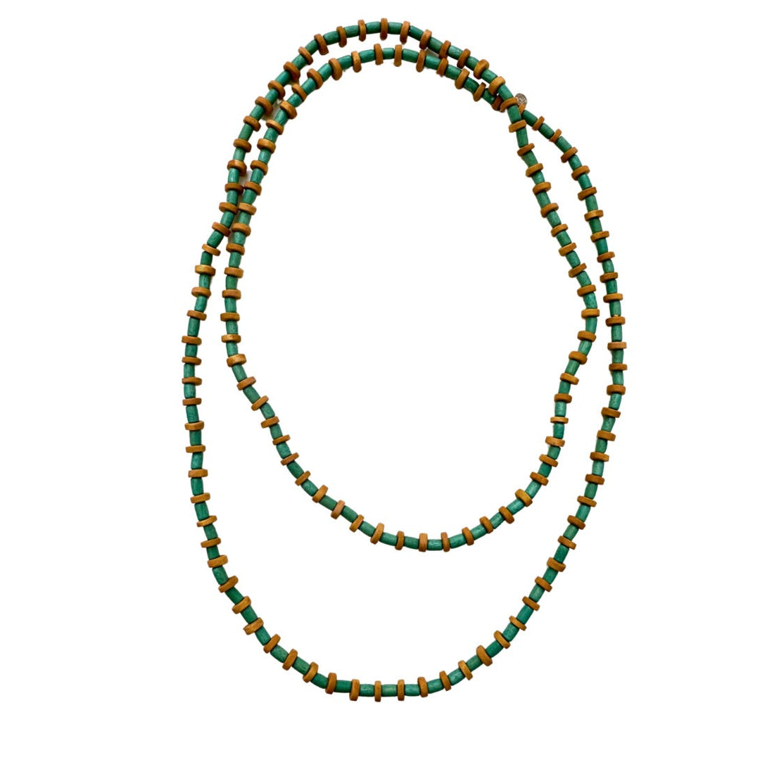 Collana lunga leggera legno Alex-turchese-Bijondo