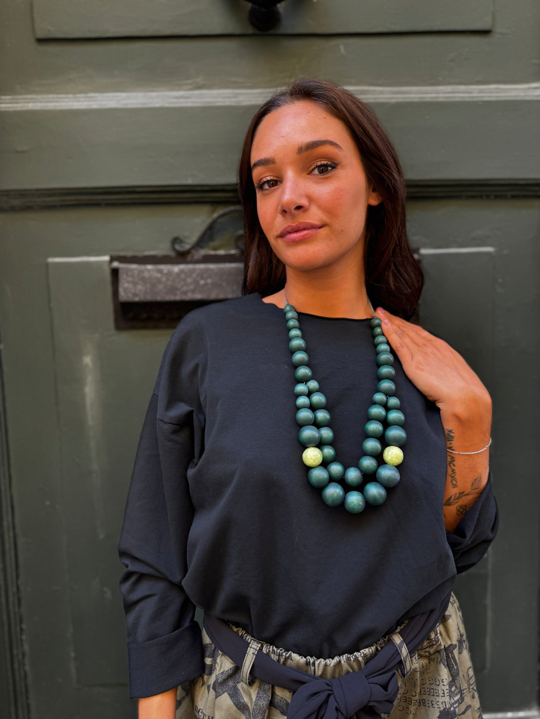 Collana lunga, leggera, legno Ebba-collana-Bijondo-Verde-Bijondo